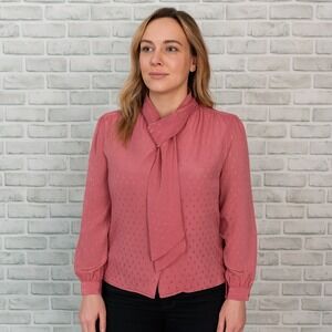 Vintage 80s Pink Pussycat Bow Secretary Blouse Size 8 By Pykettes Taiwan‎ R.O.C.